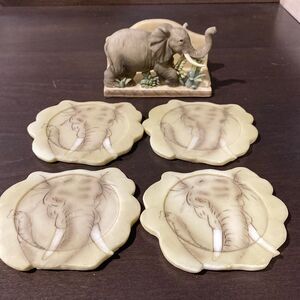 Hand painted Elephants Coaster Set of 4 and Holder